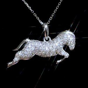 💝 Horse Zircon Full Diamond Silver Plated Dainty Necklace for Women, EVG…